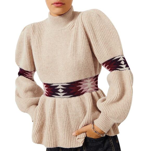 Ba&Sh Button Beige Wool Shoulder Sweater Size S - NWT - Picture 1 of 5